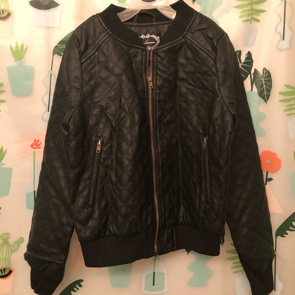 faux leather quilted bomber jacket